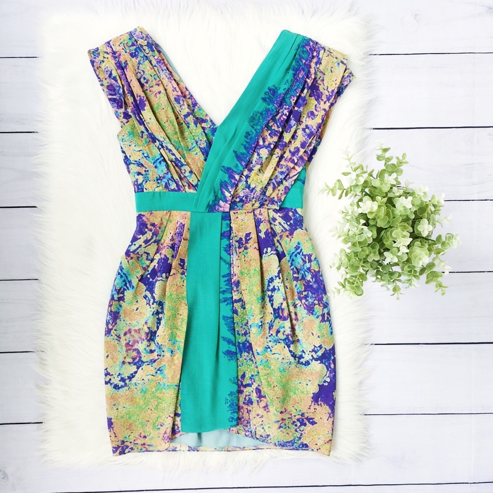 Tibi Green Purple Stained Glass Mini Dress